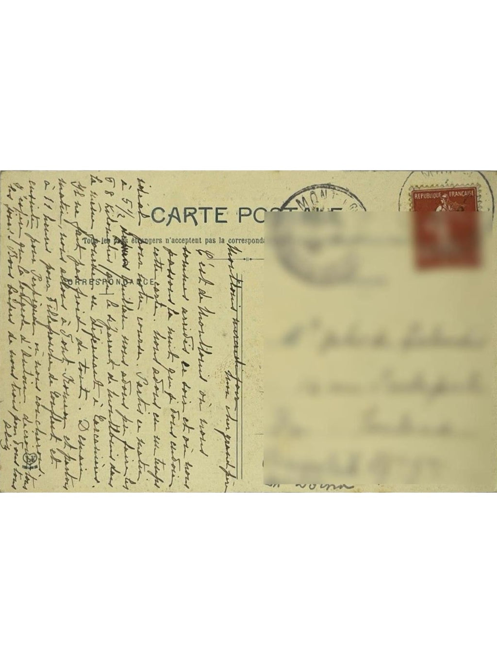 Verso de la carte postale