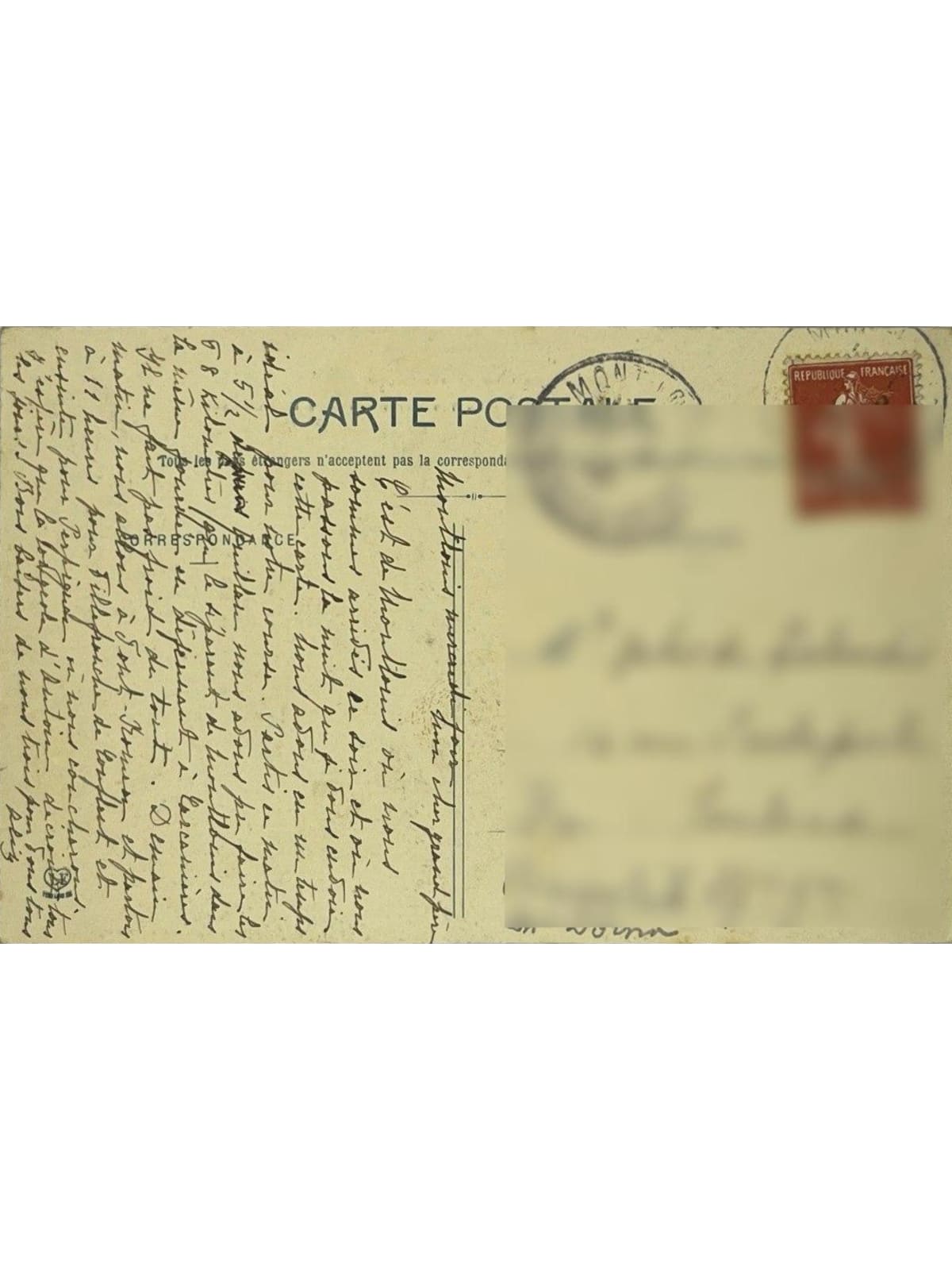 Verso de la carte postale