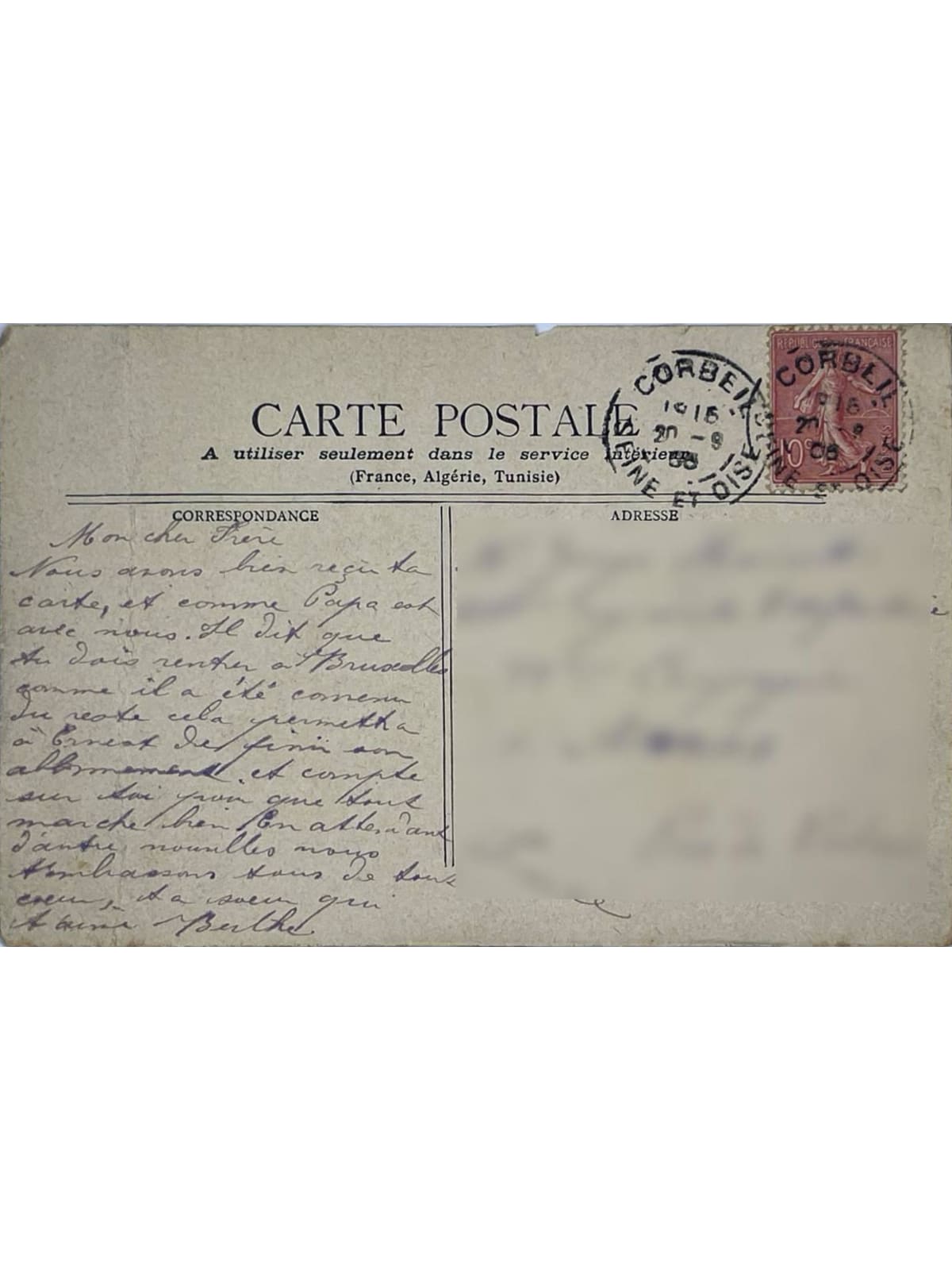 Verso de la carte postale