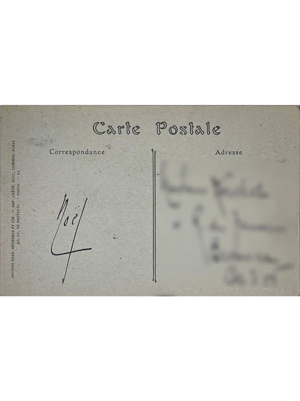 Verso de la carte postale