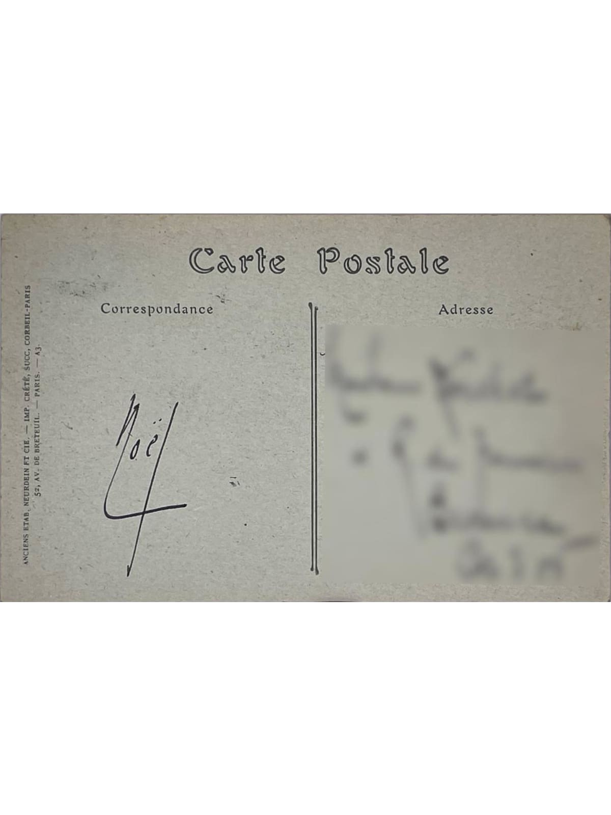 Verso de la carte postale