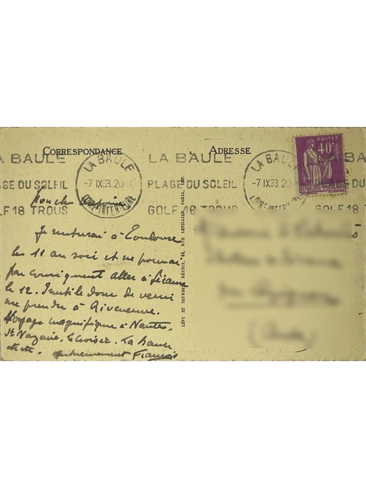 Verso de la carte postale