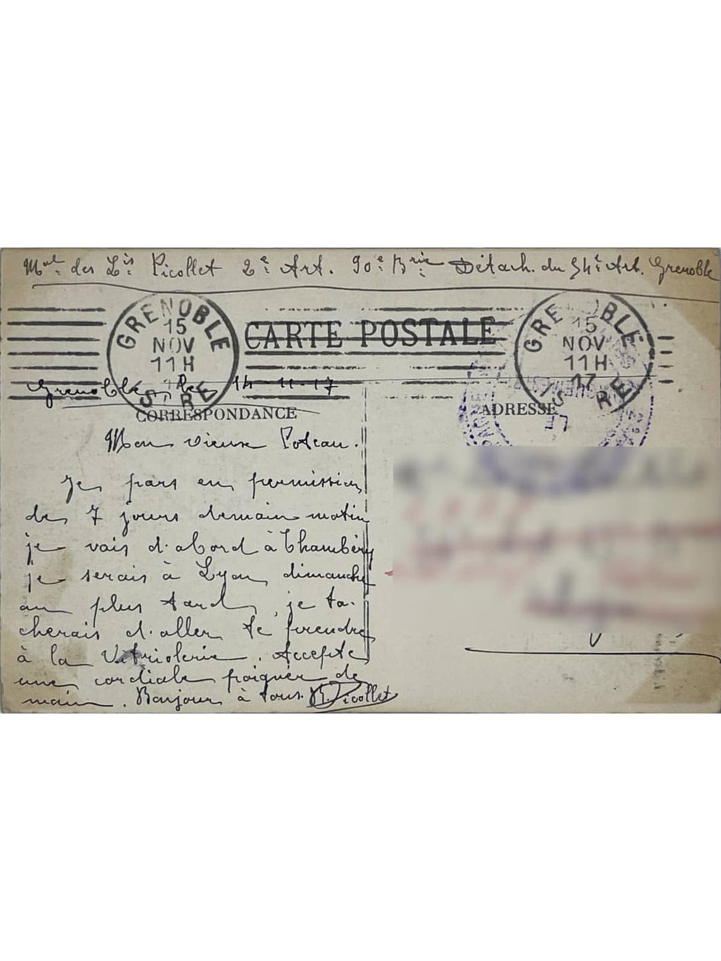 Verso de la carte postale