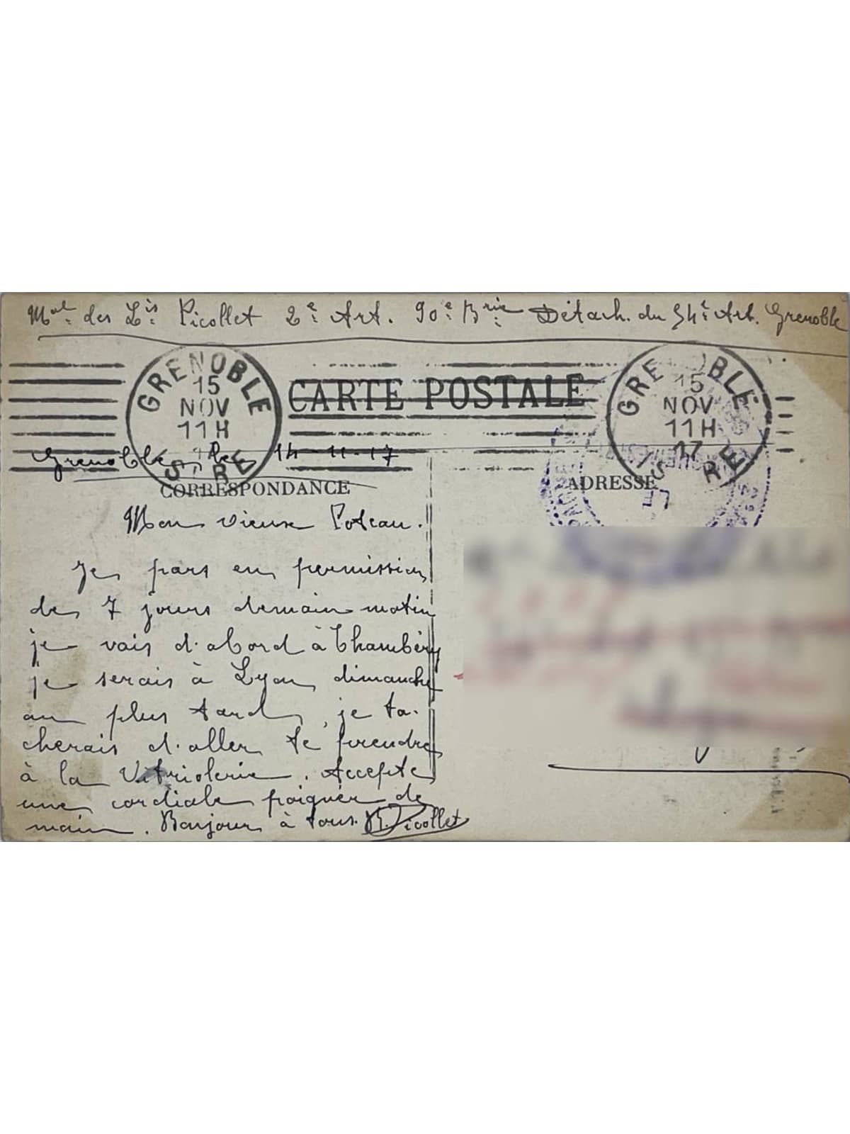 Verso de la carte postale