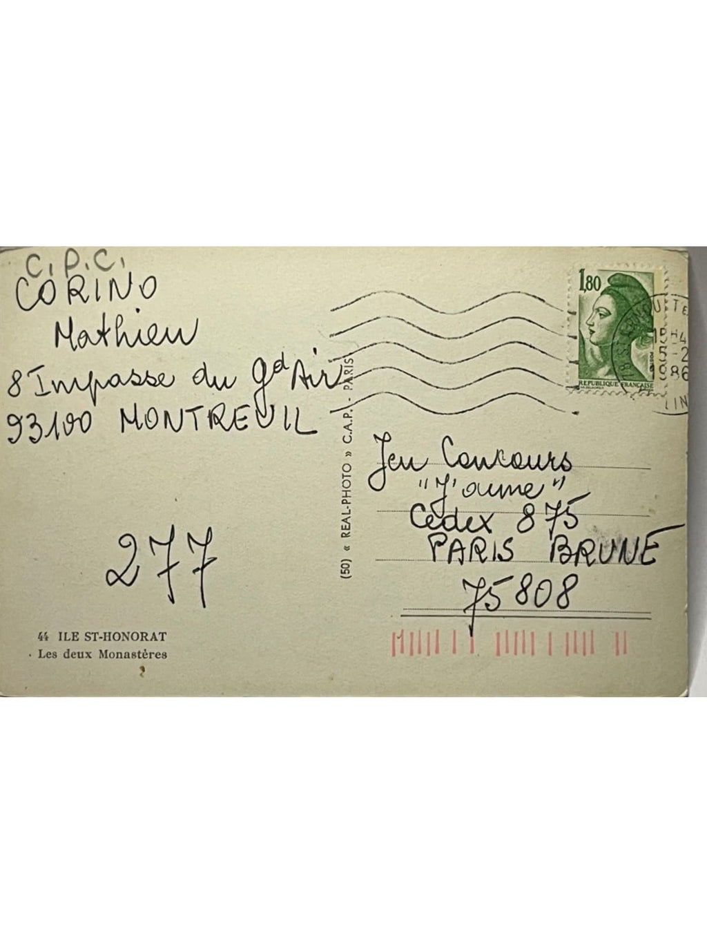 Verso de la carte postale