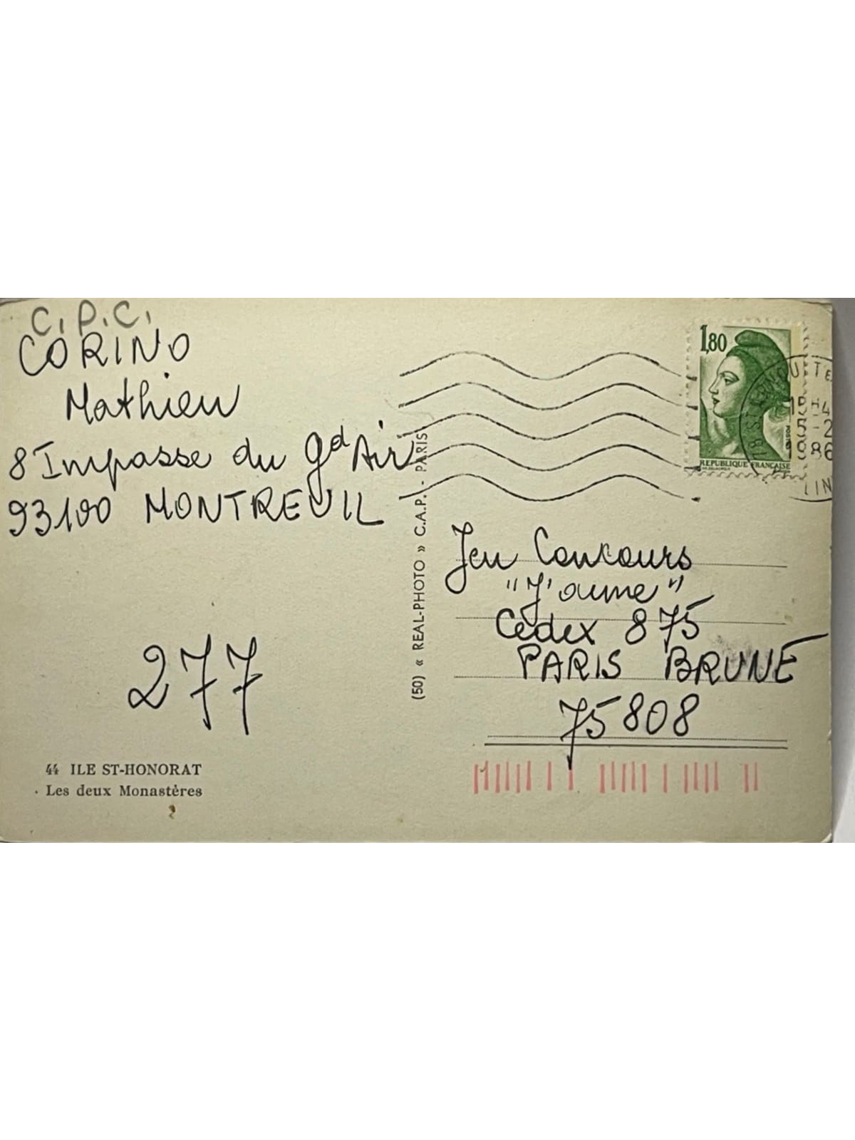 Verso de la carte postale