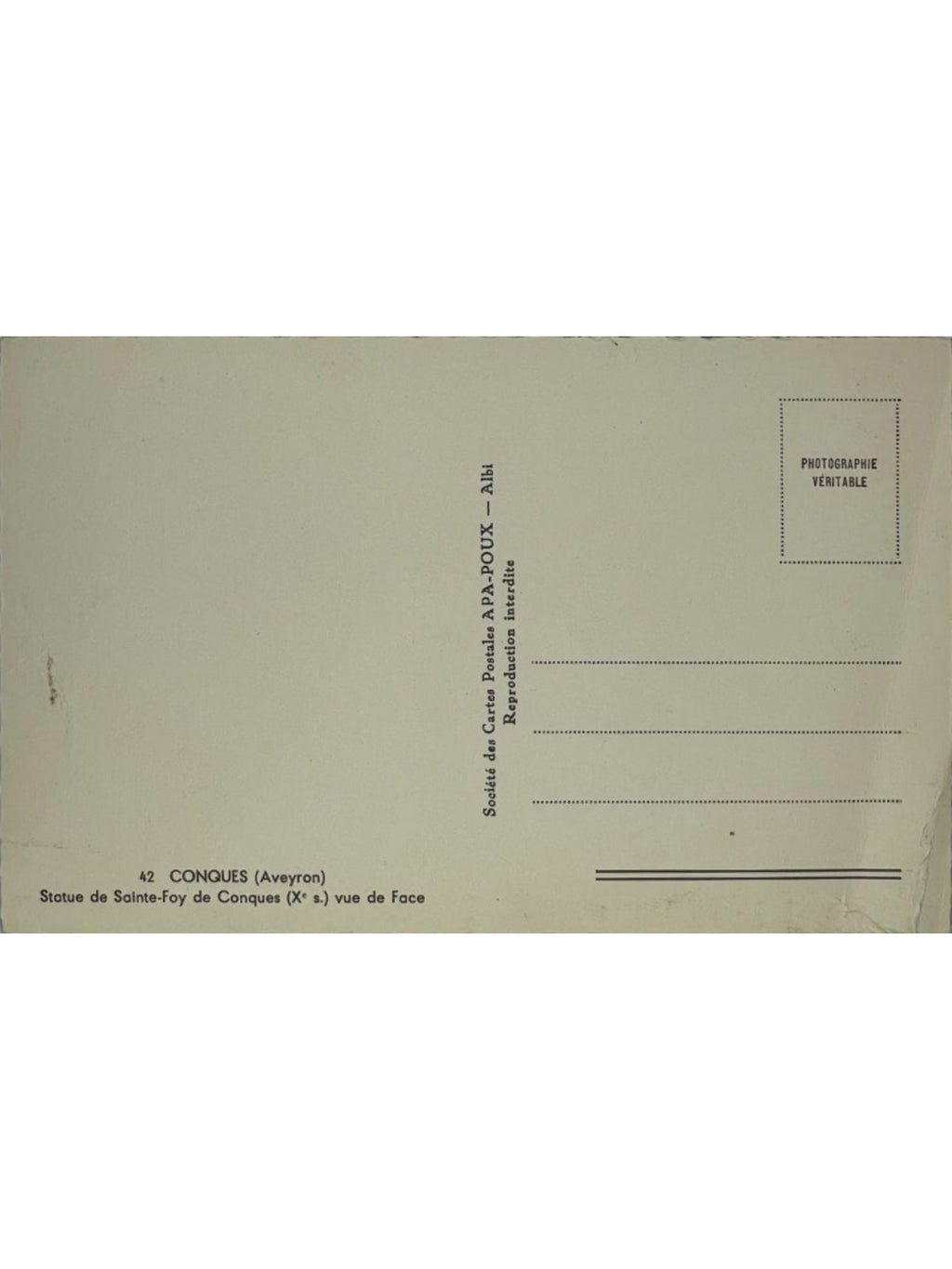 Verso de la carte postale