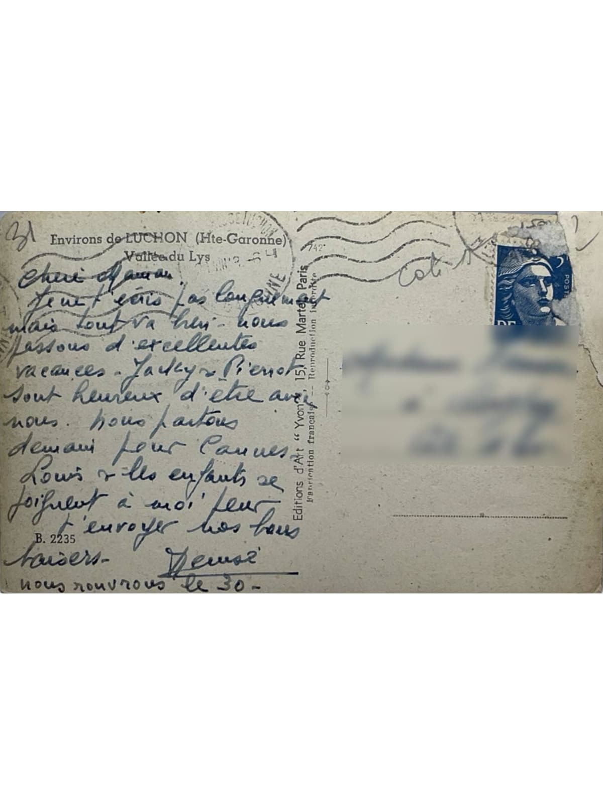 Verso de la carte postale