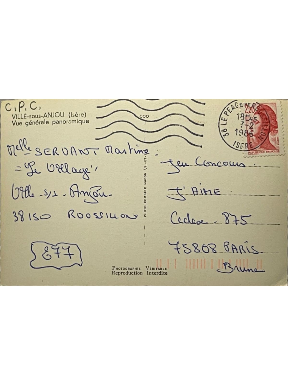Verso de la carte postale