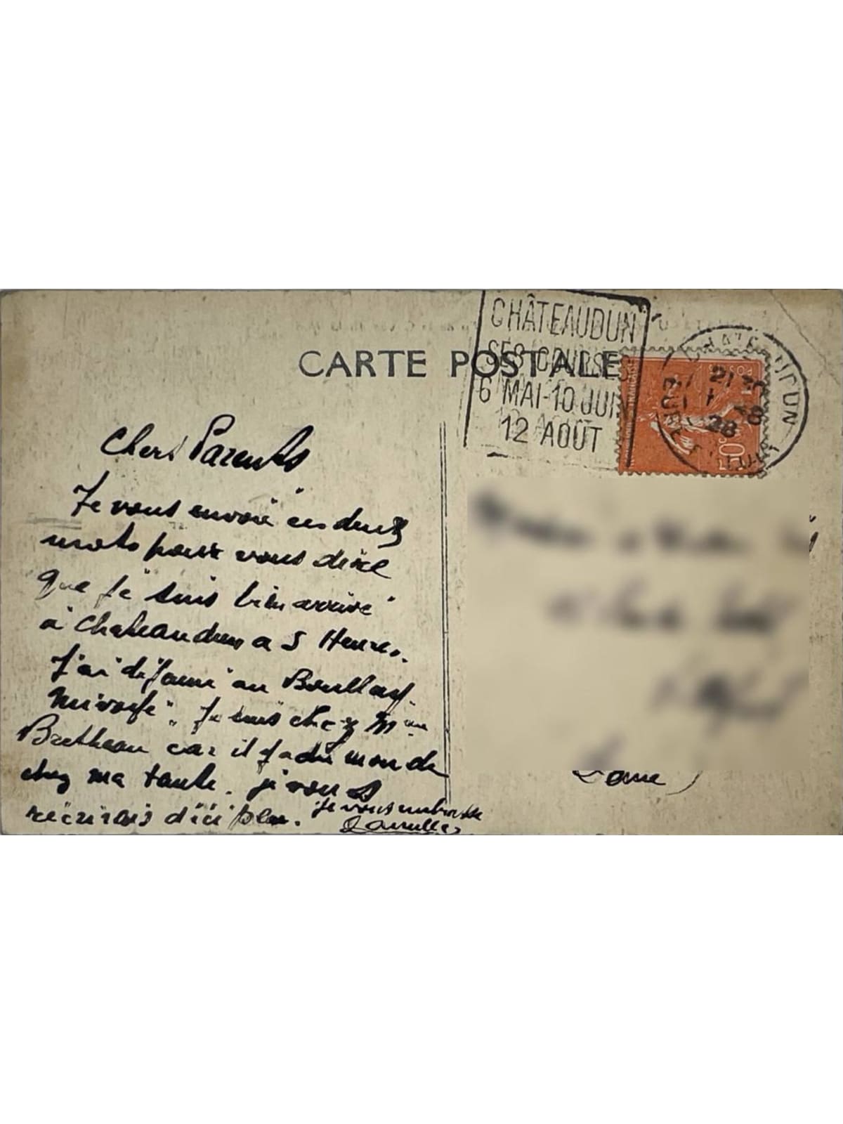 Verso de la carte postale