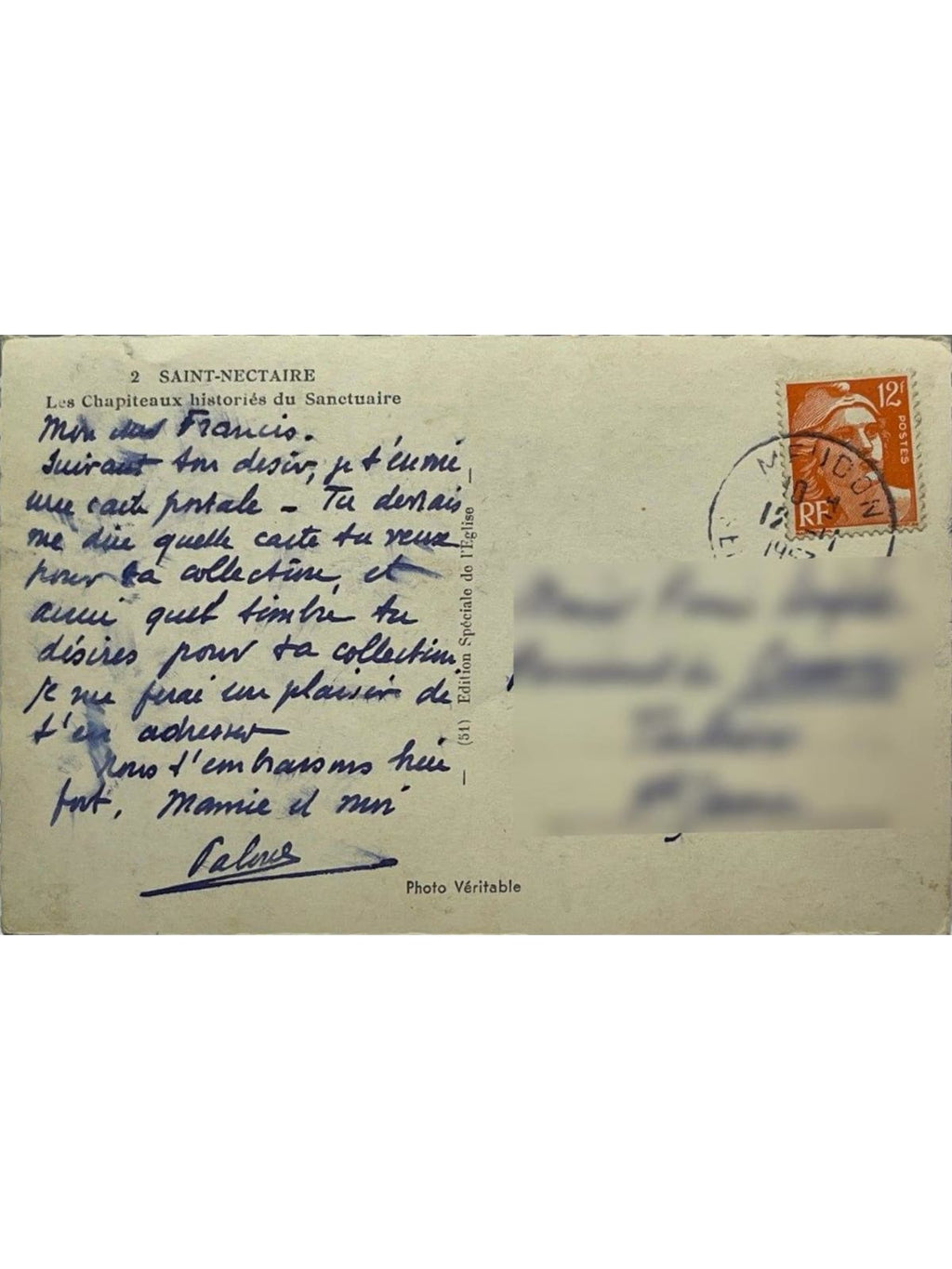 Verso de la carte postale
