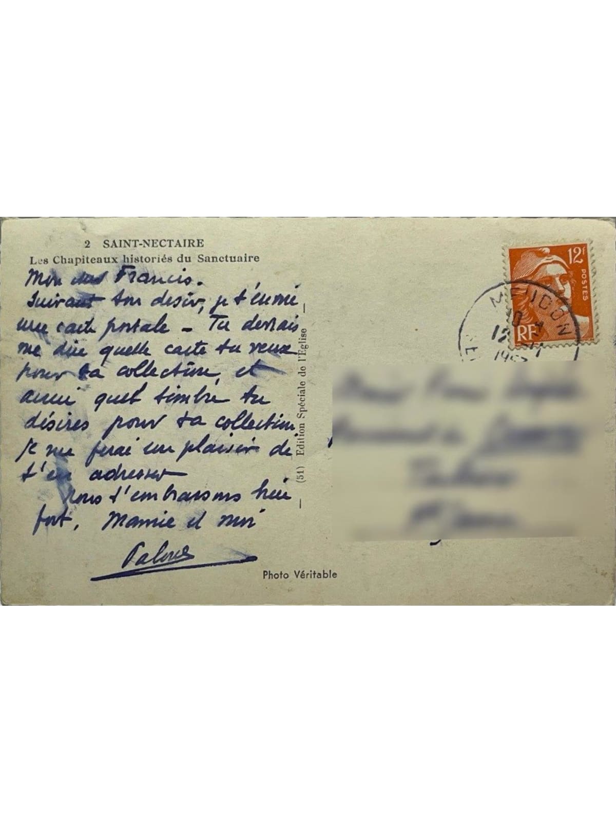 Verso de la carte postale