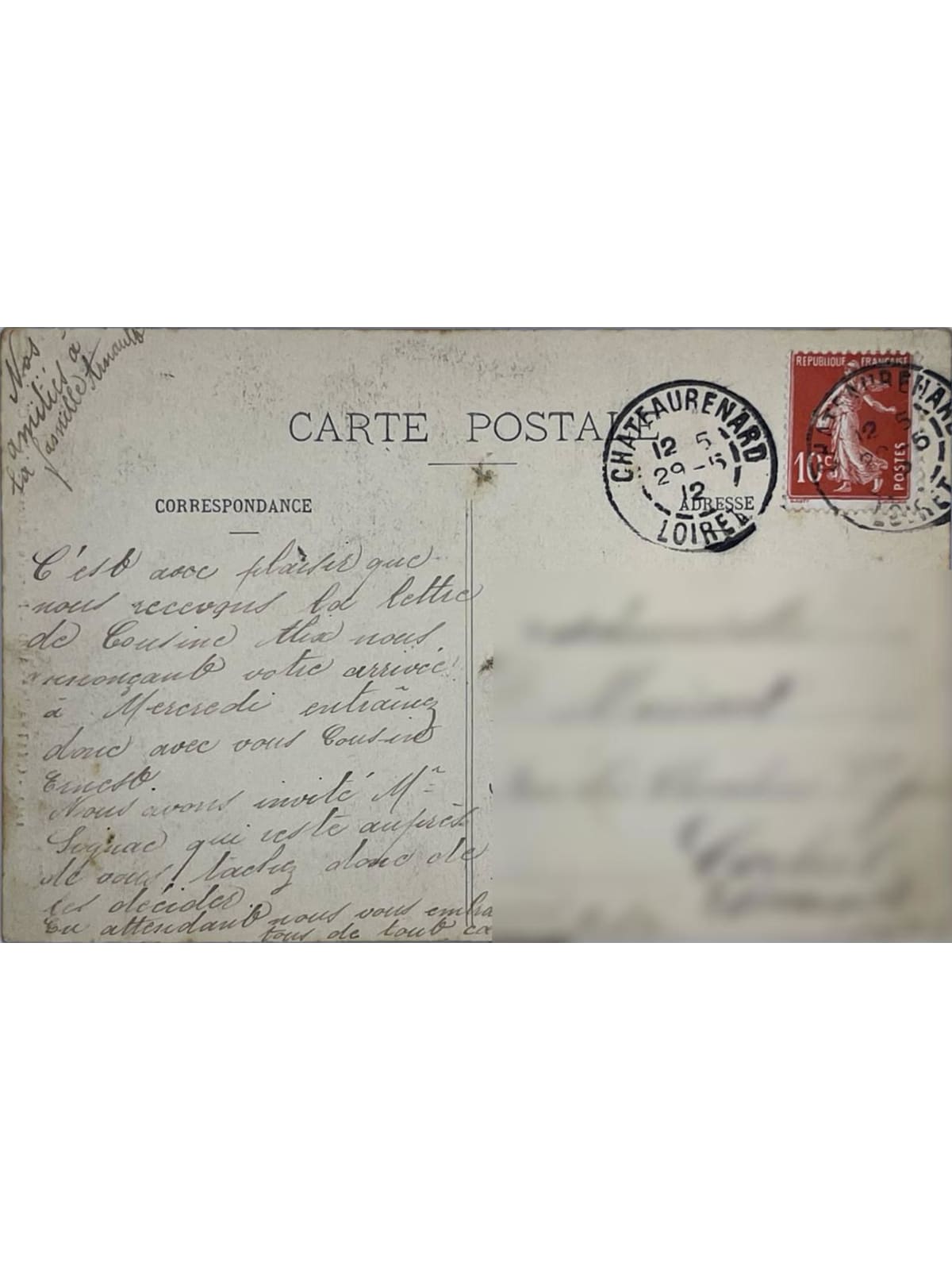 Verso de la carte postale