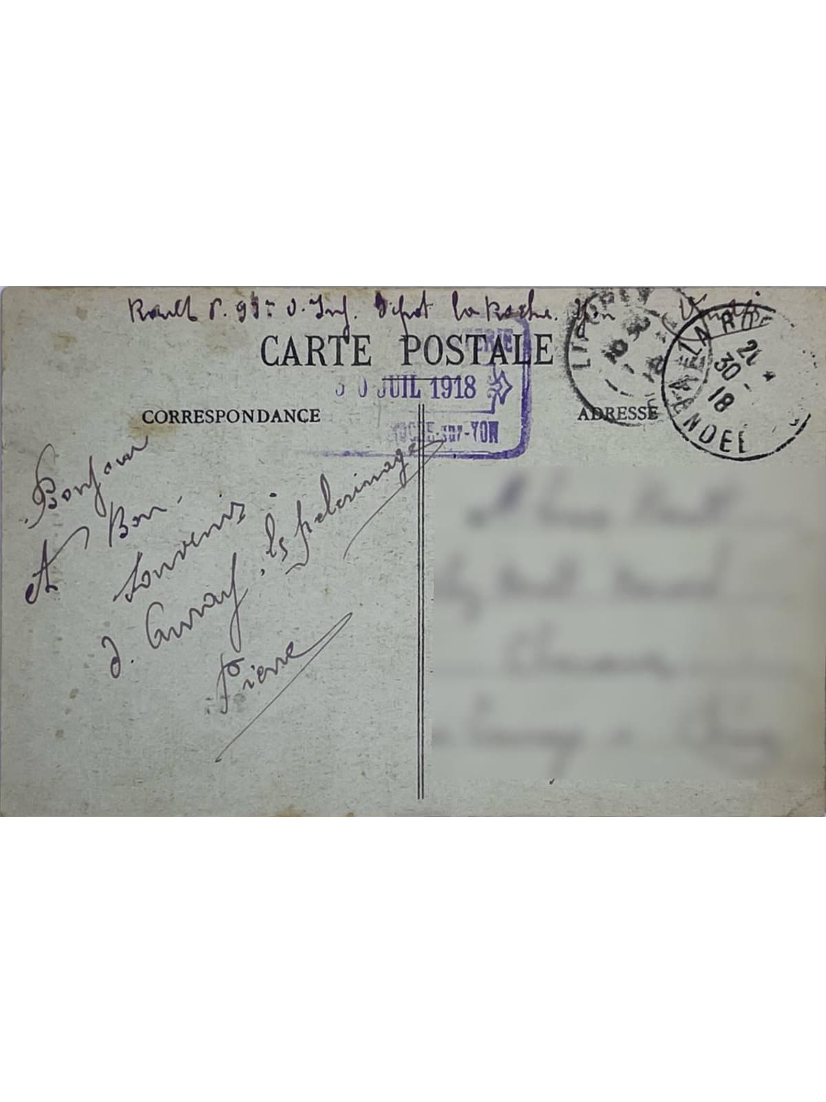 Verso de la carte postale