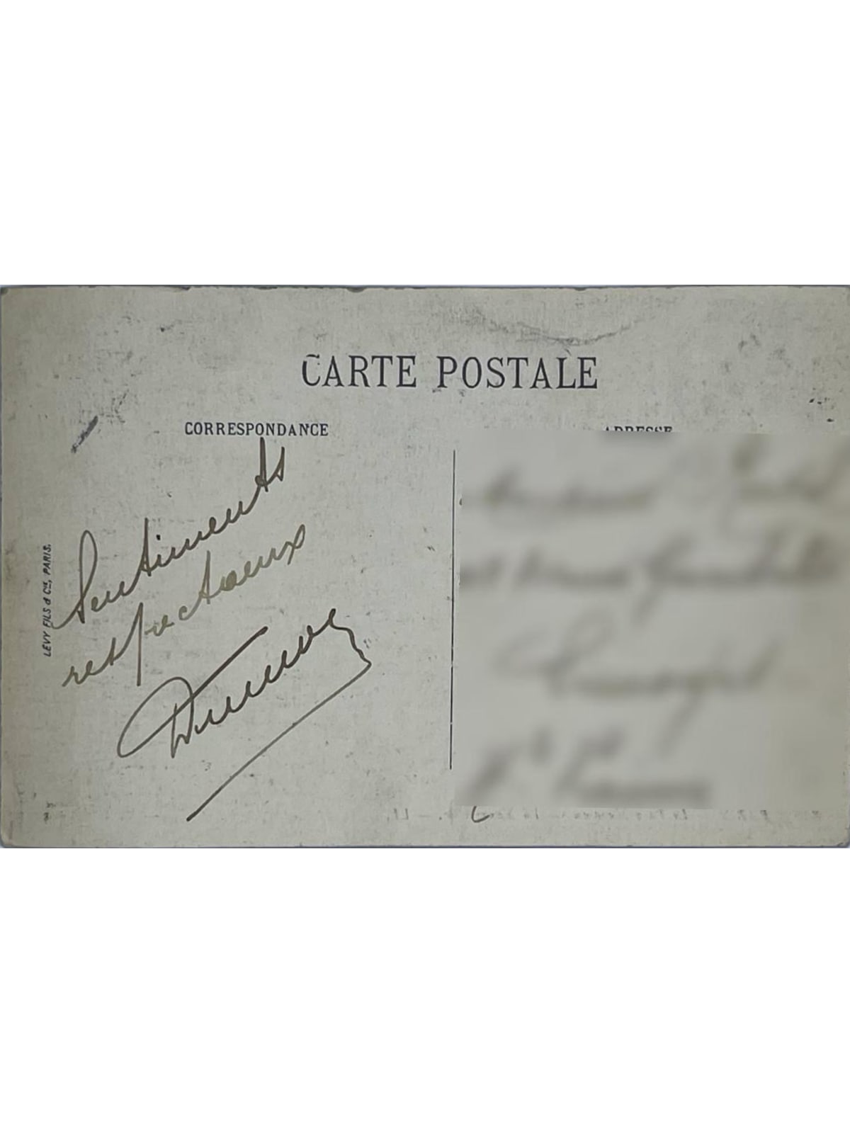 Verso de la carte postale