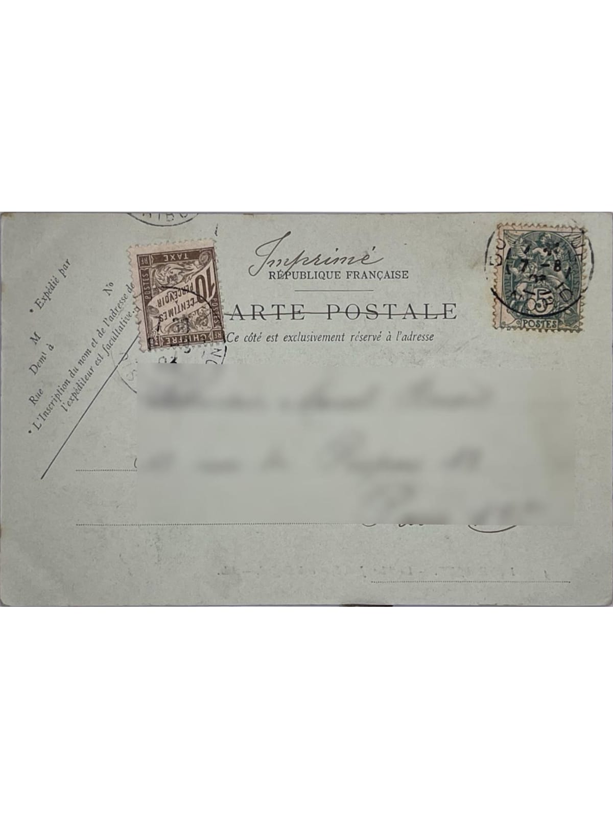 Verso de la carte postale