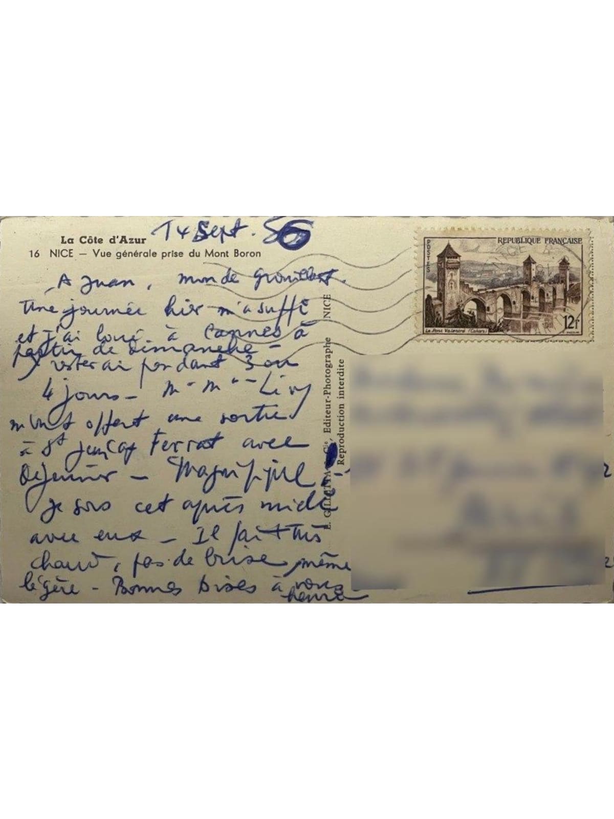 Verso de la carte postale