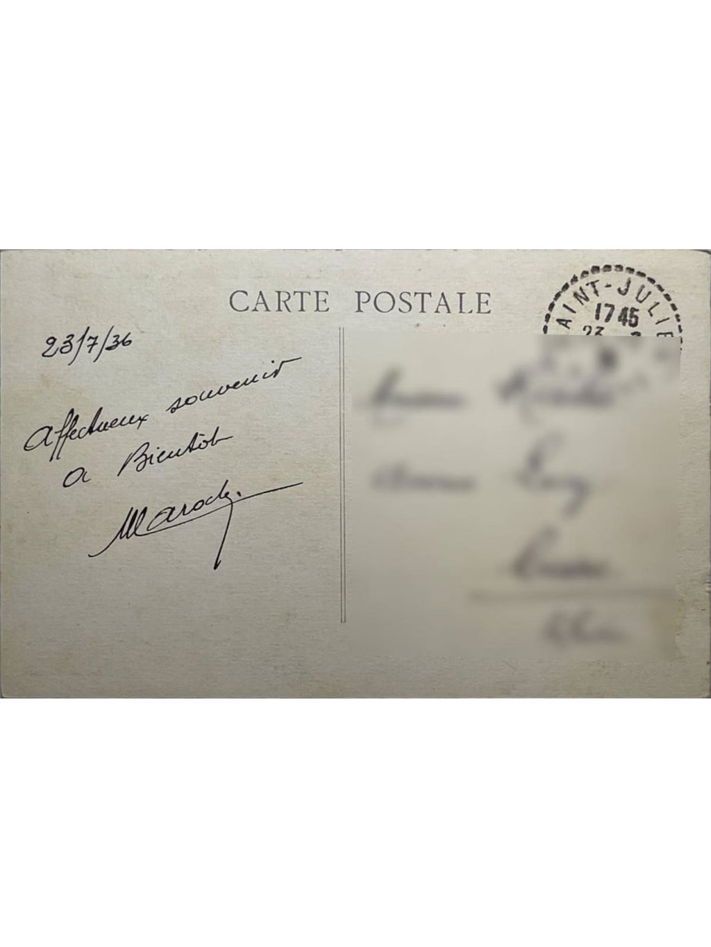 Verso de la carte postale