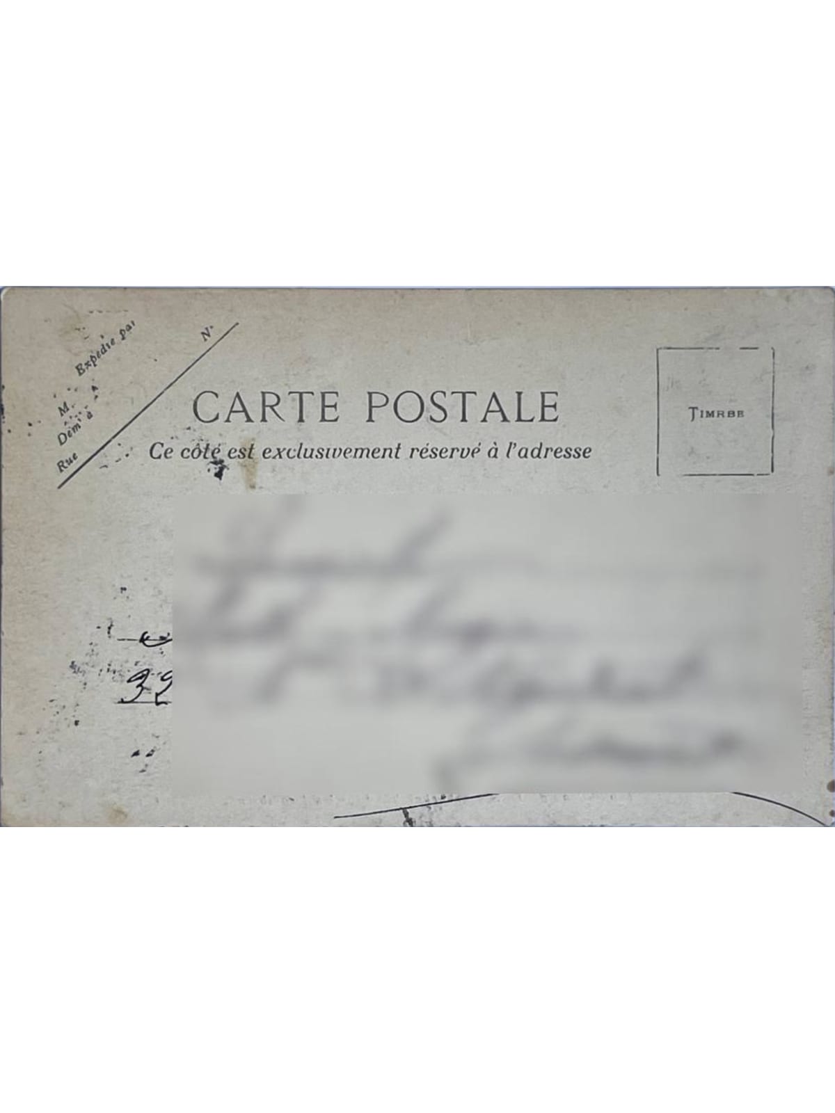 Verso de la carte postale