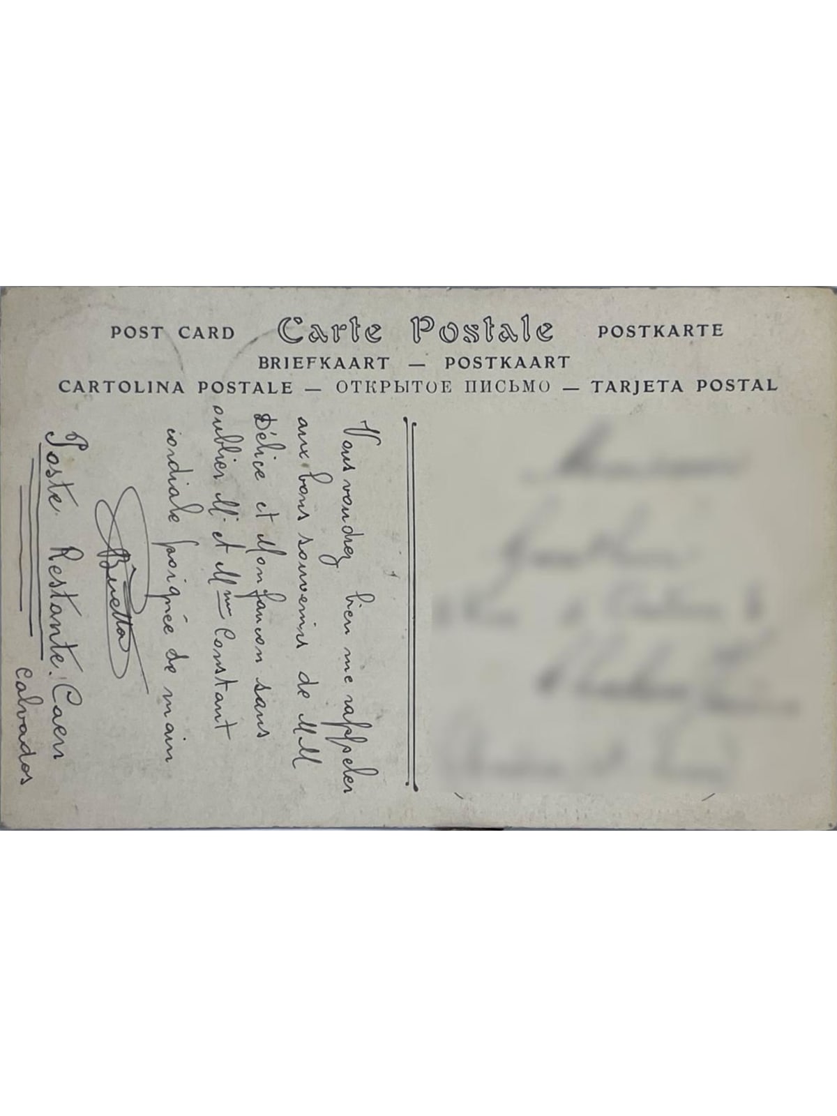 Verso de la carte postale