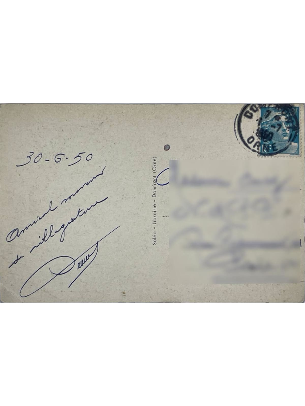 Verso de la carte postale