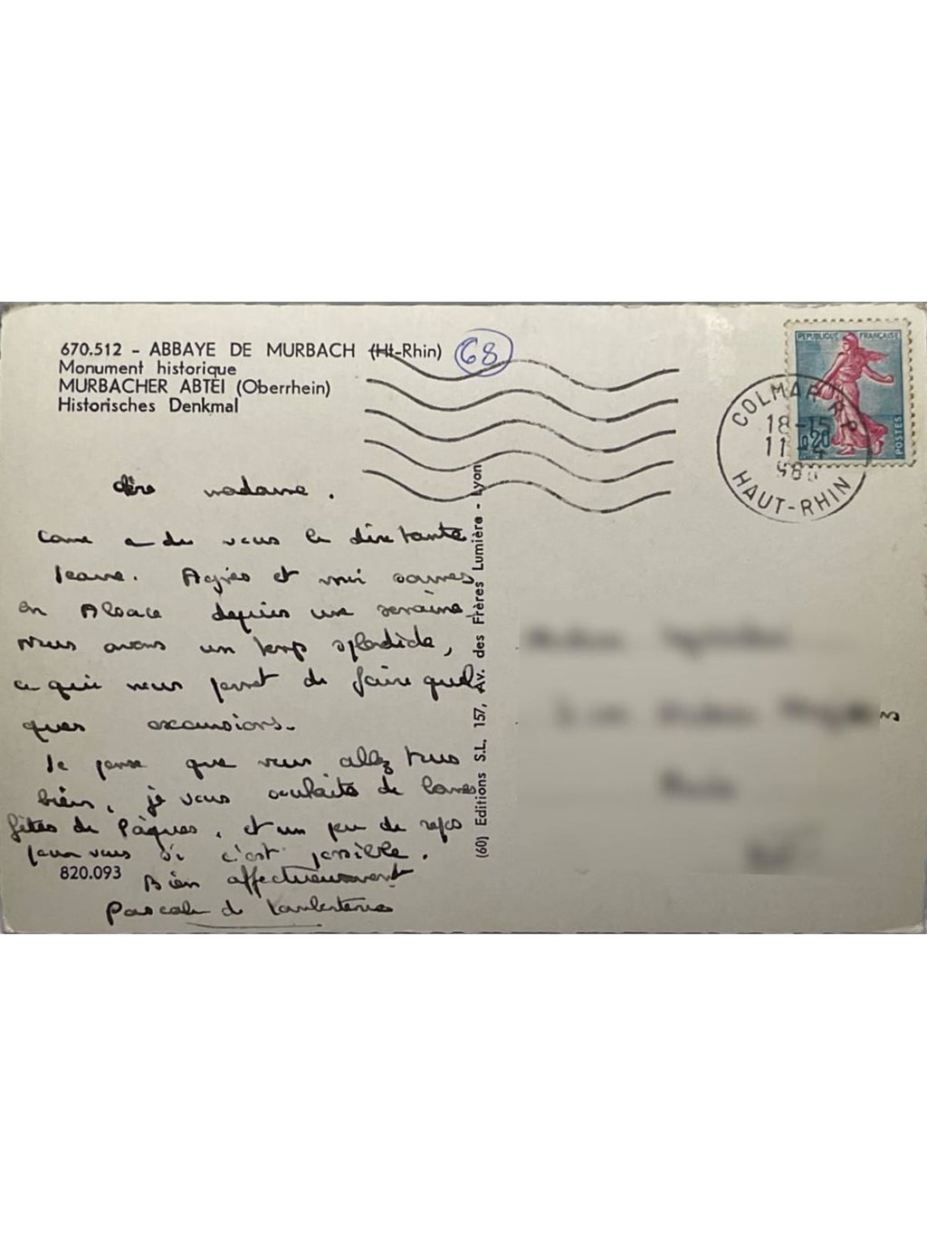 Verso de la carte postale