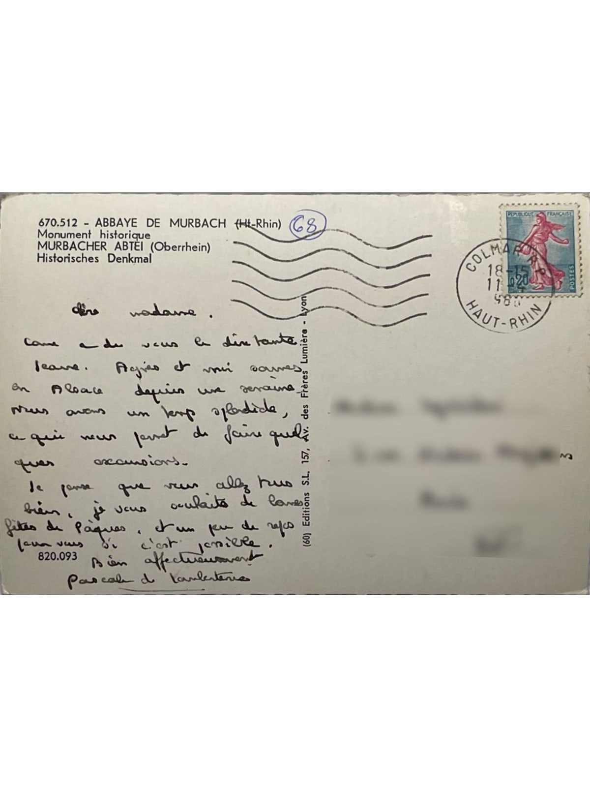 Verso de la carte postale