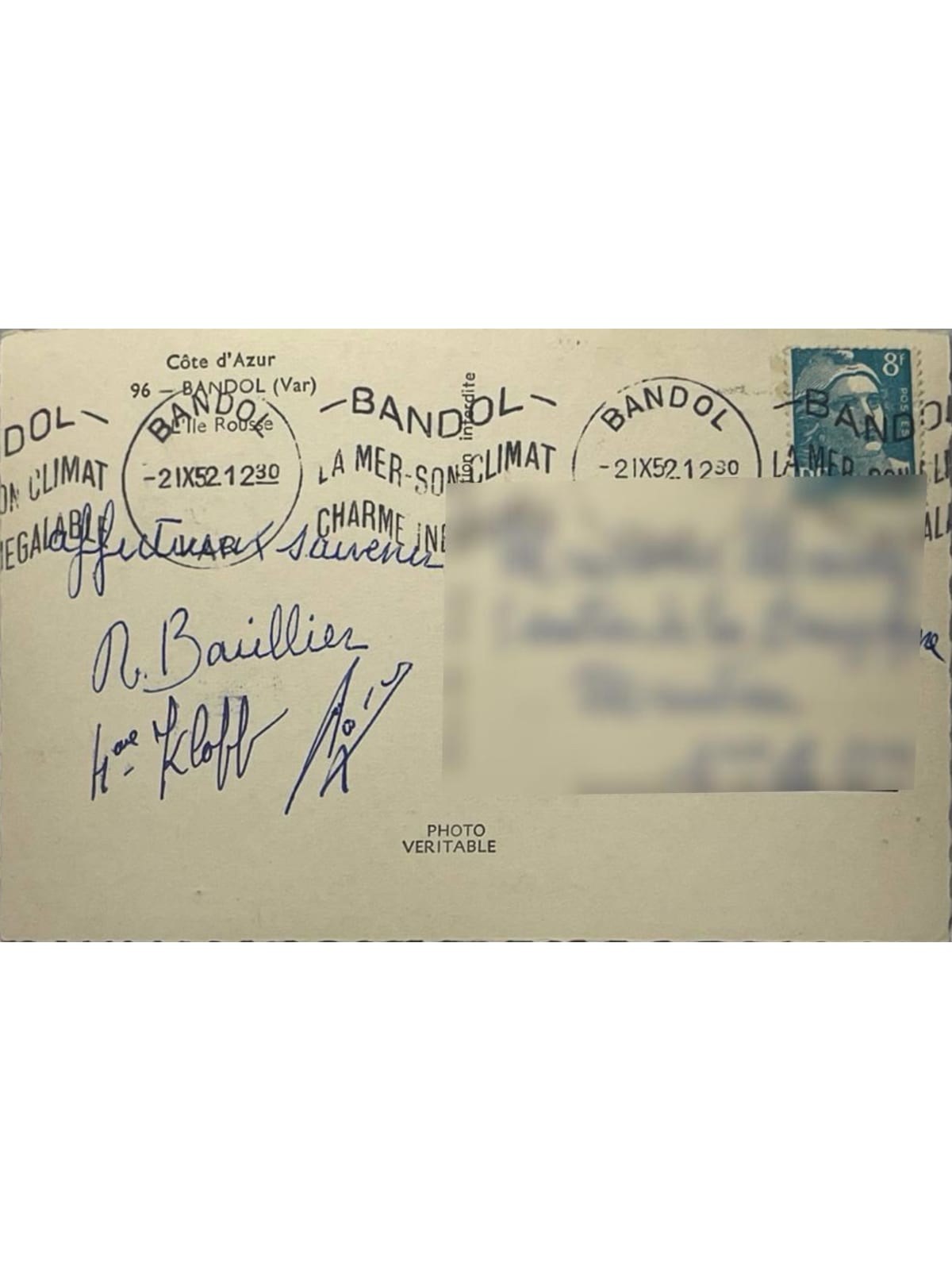 Verso de la carte postale