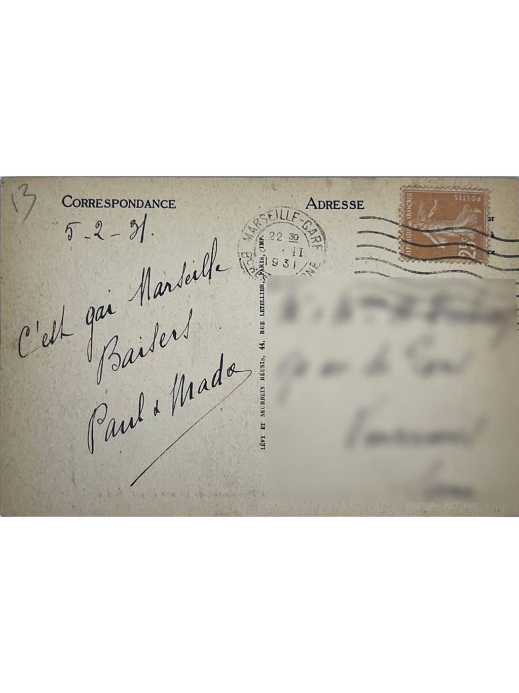 Verso de la carte postale