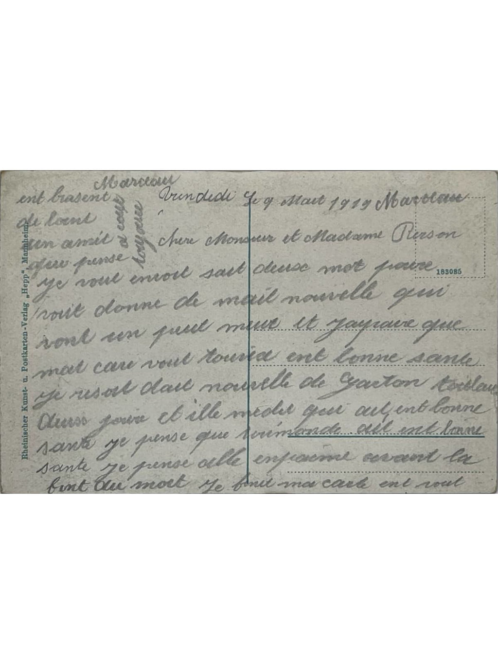 Verso de la carte postale