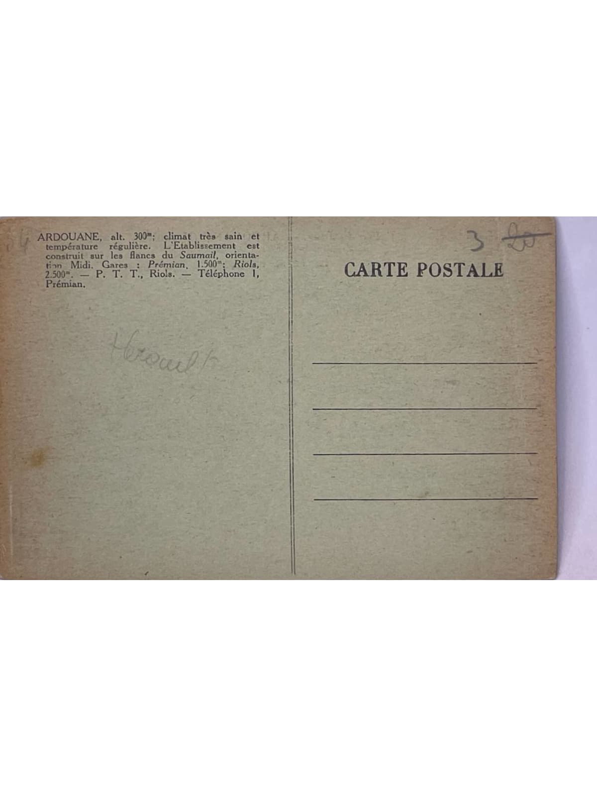 Verso de la carte postale