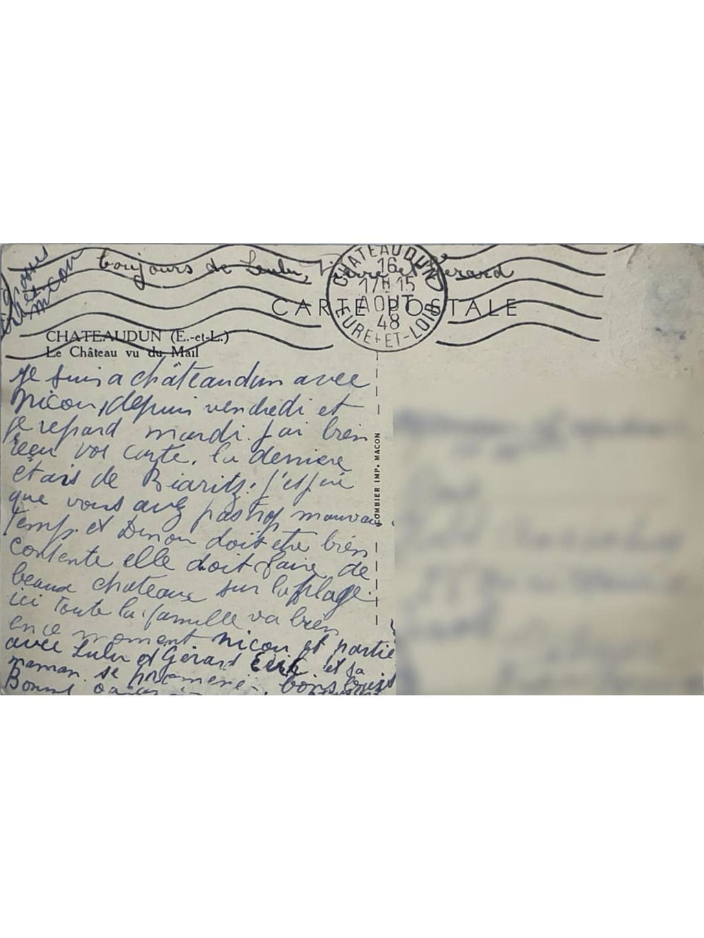 Verso de la carte postale