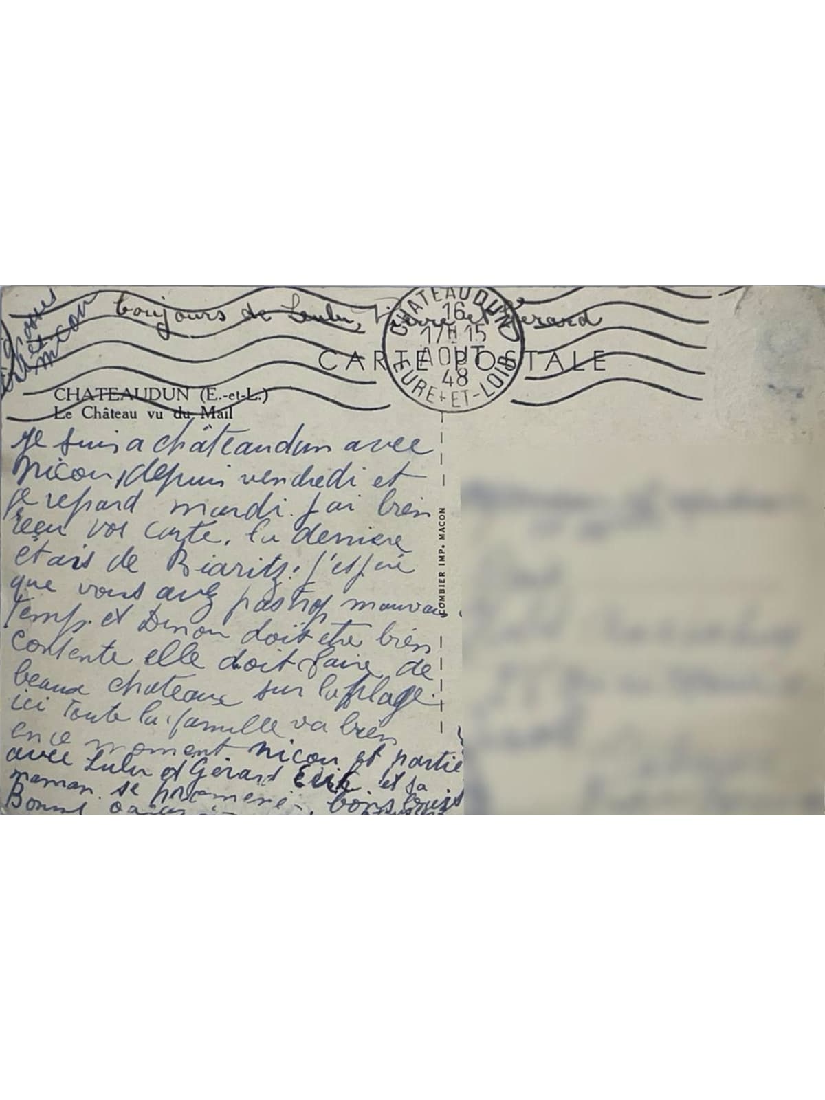 Verso de la carte postale