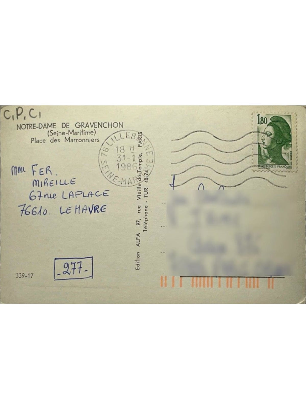 Verso de la carte postale
