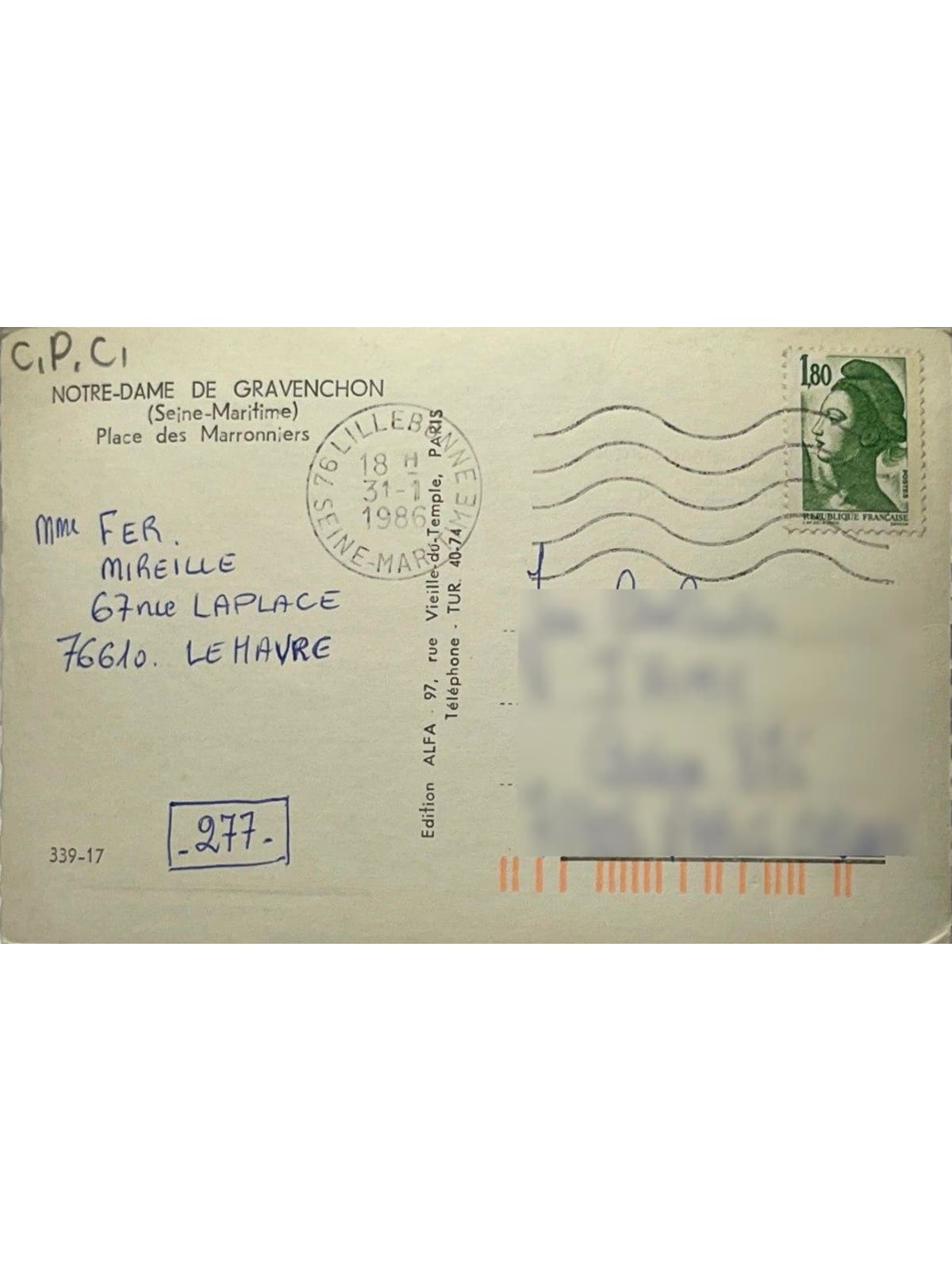Verso de la carte postale