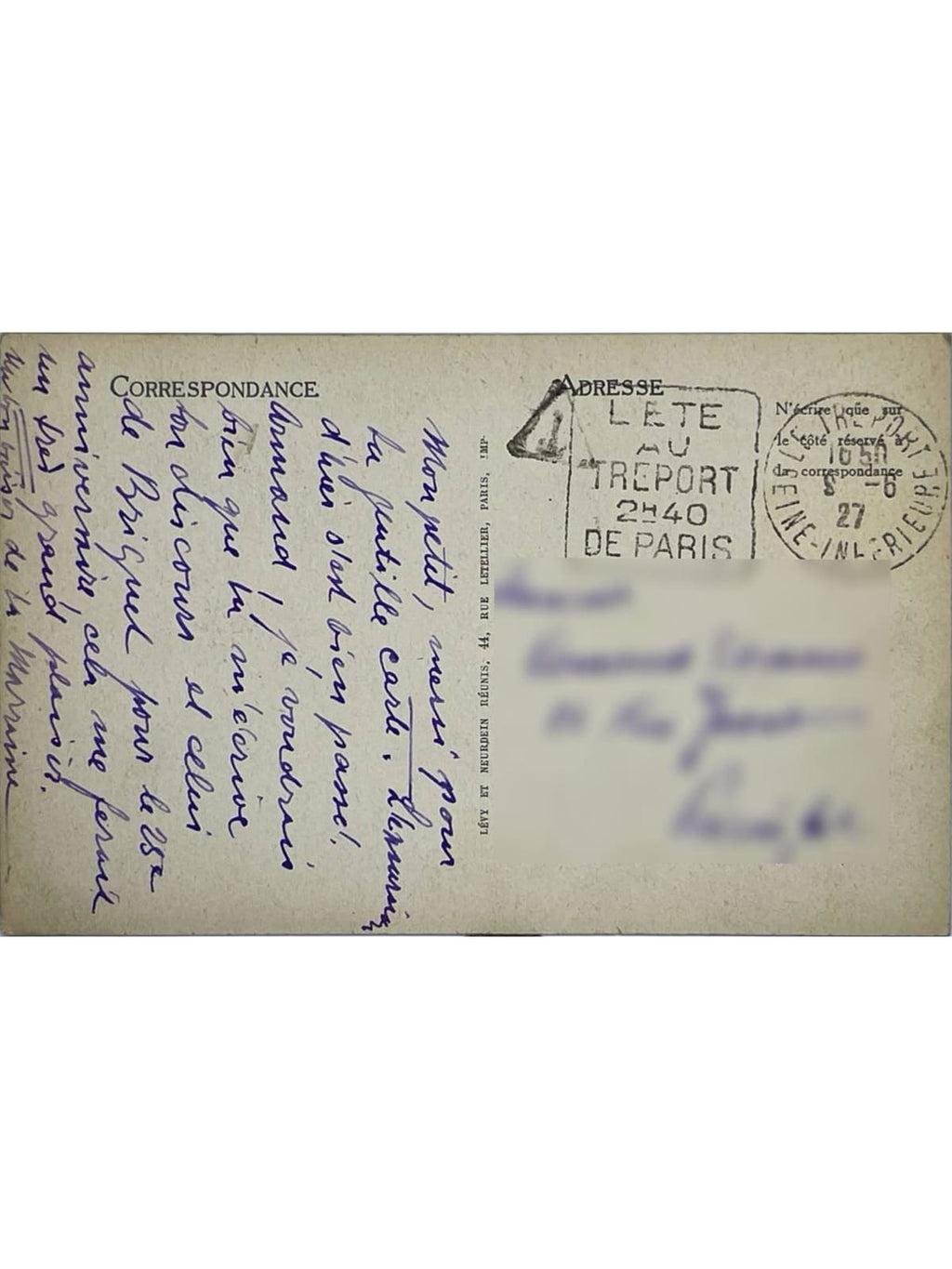 Verso de la carte postale