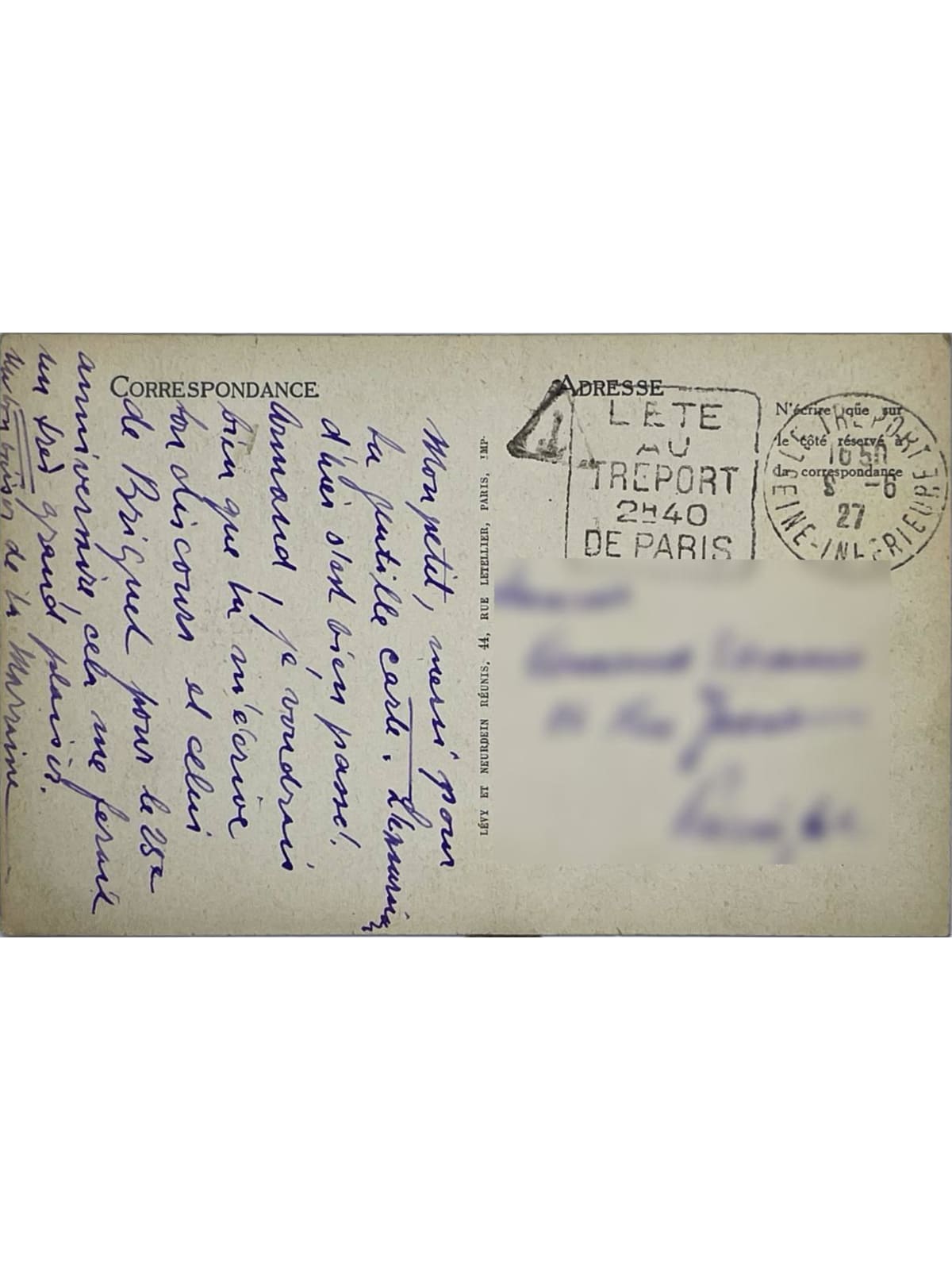 Verso de la carte postale