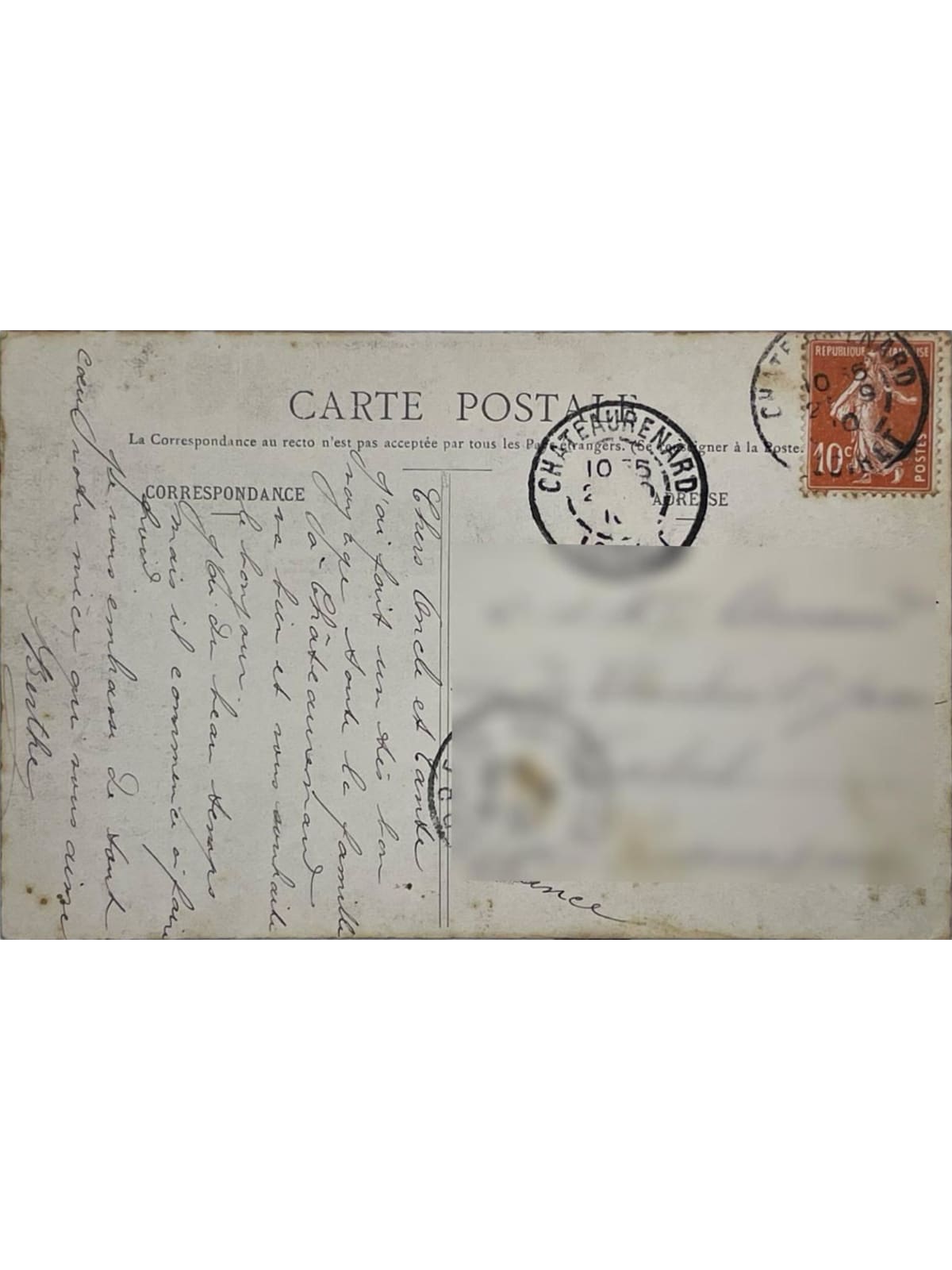Verso de la carte postale
