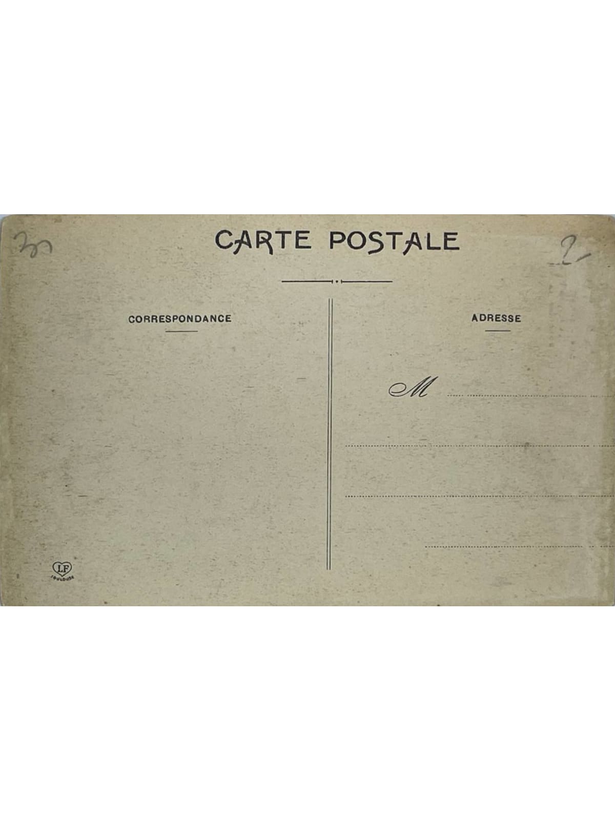 Verso de la carte postale