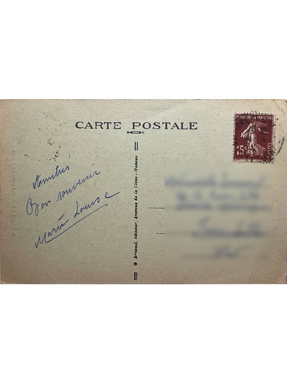 Verso de la carte postale