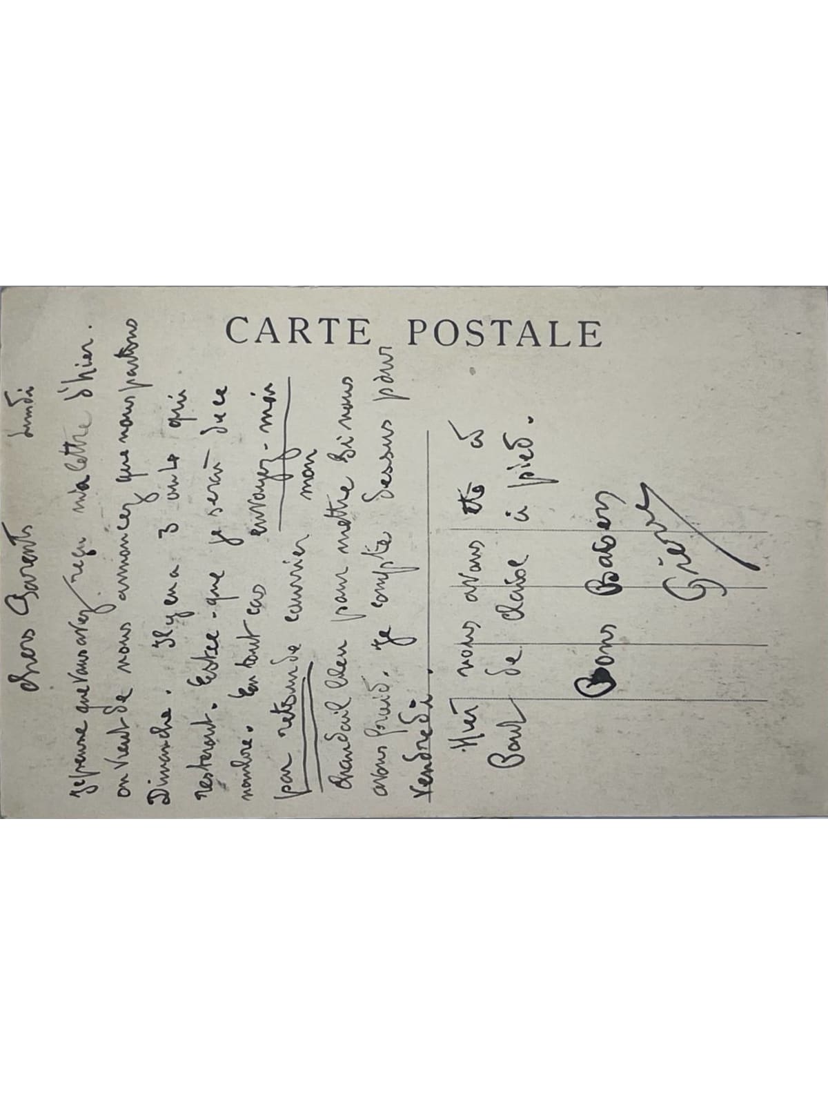 Verso de la carte postale