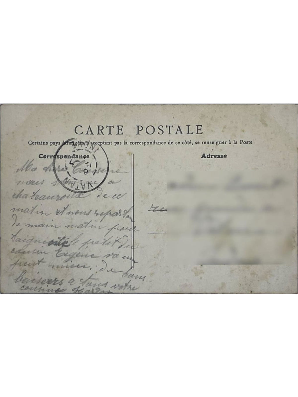 Verso de la carte postale