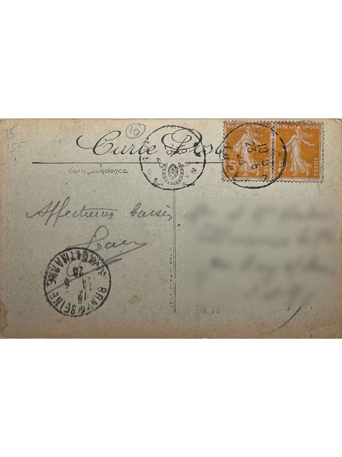 Verso de la carte postale