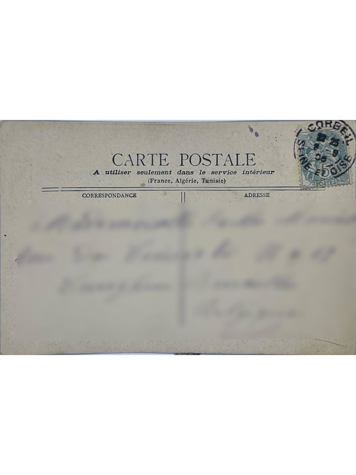 Verso de la carte postale