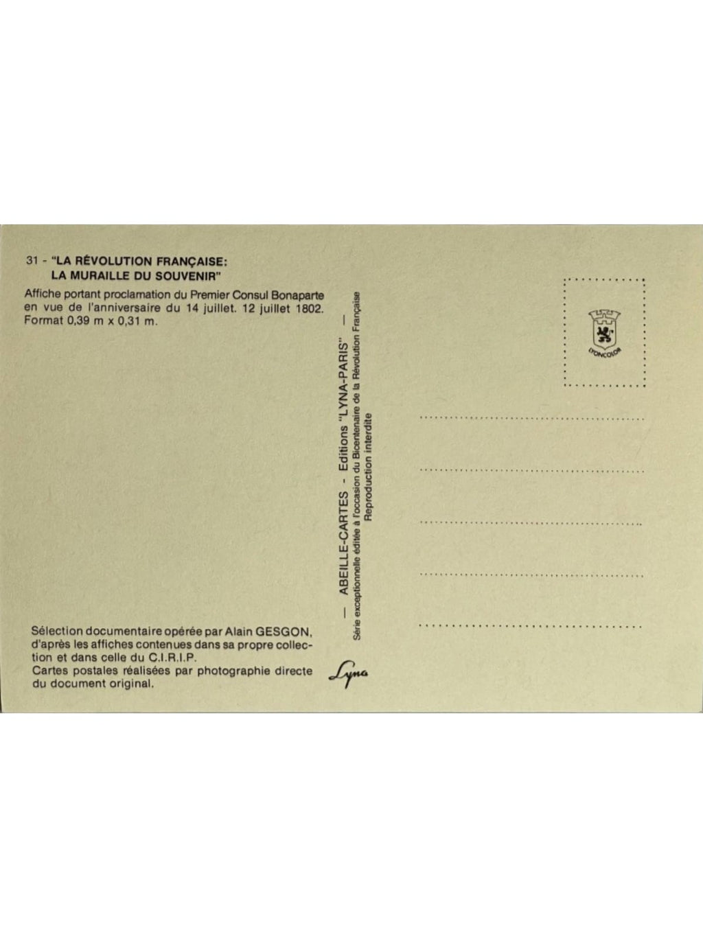 Verso de la carte postale