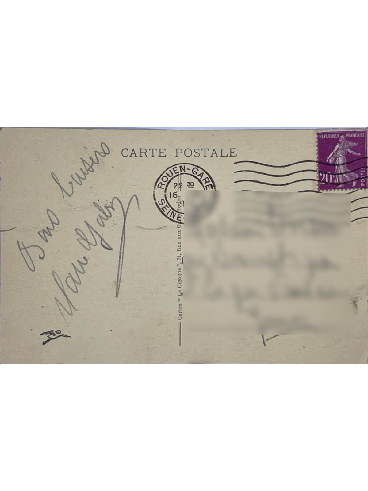 Verso de la carte postale