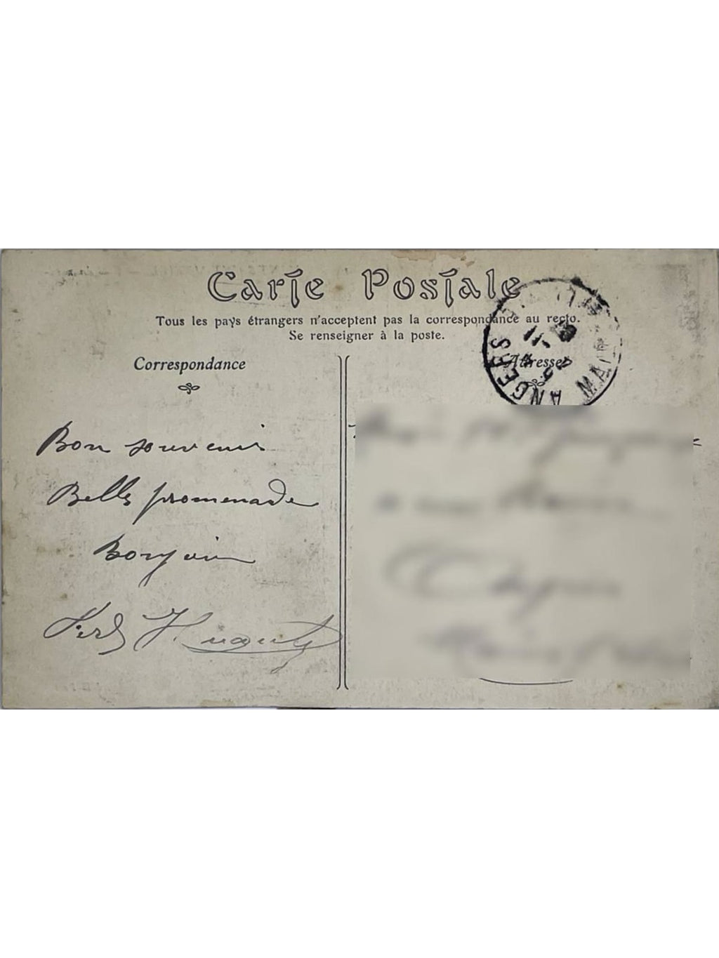 Verso de la carte postale