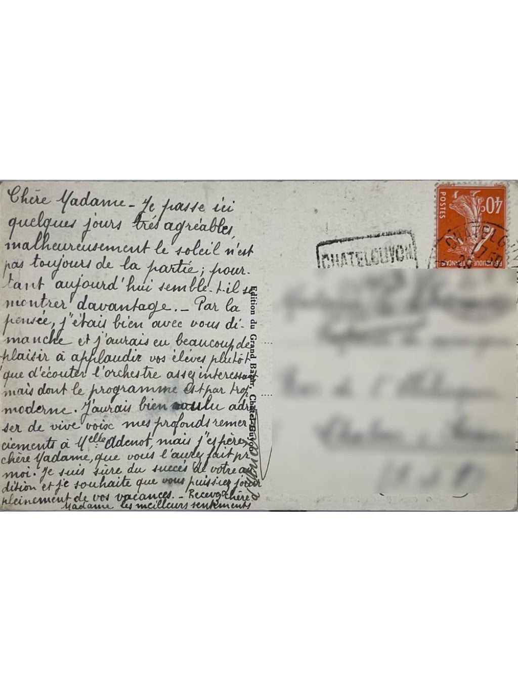 Verso de la carte postale
