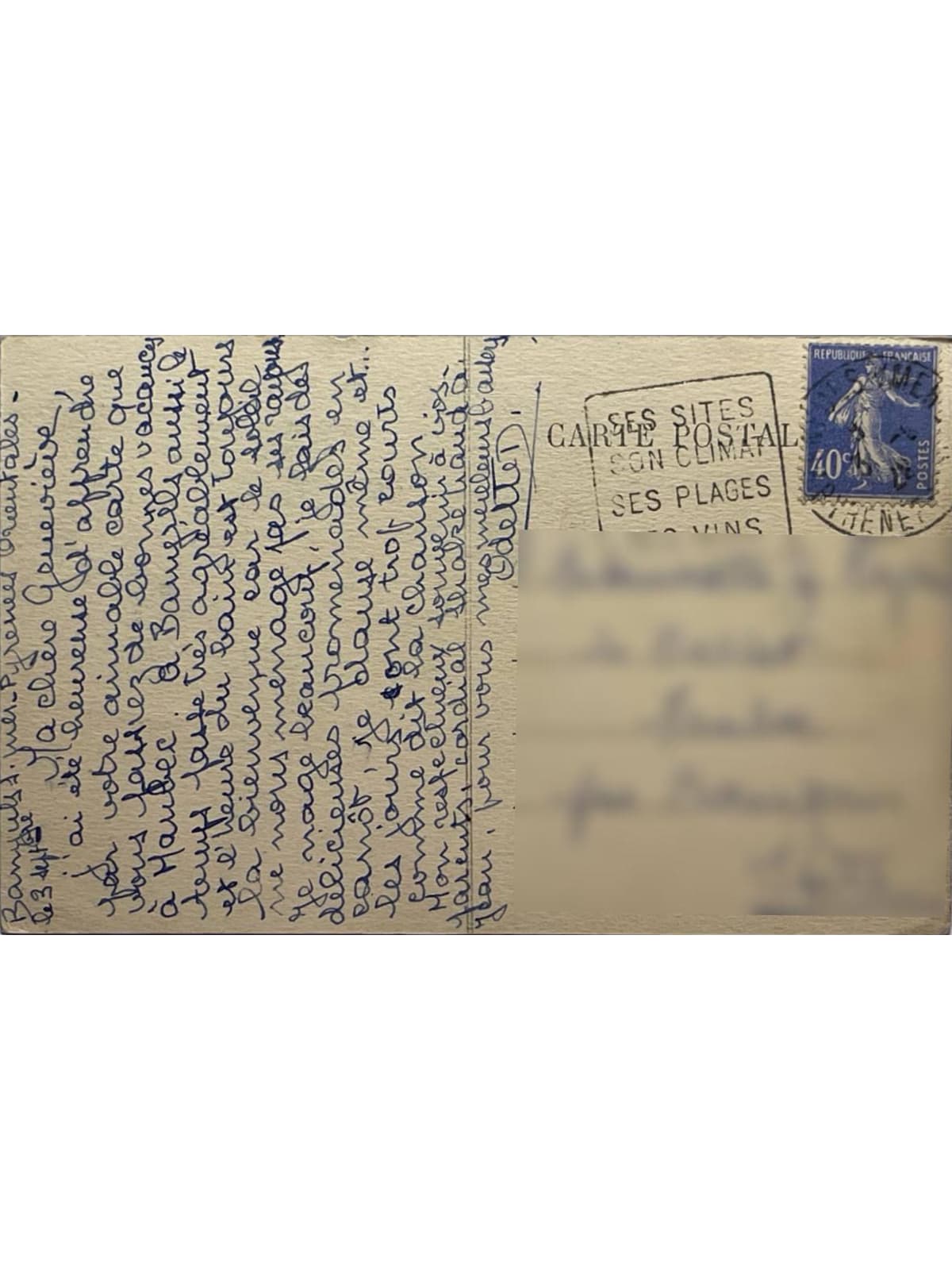 Verso de la carte postale