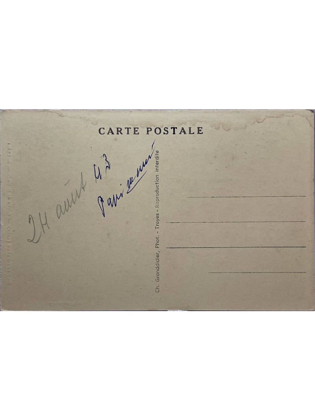 Verso de la carte postale